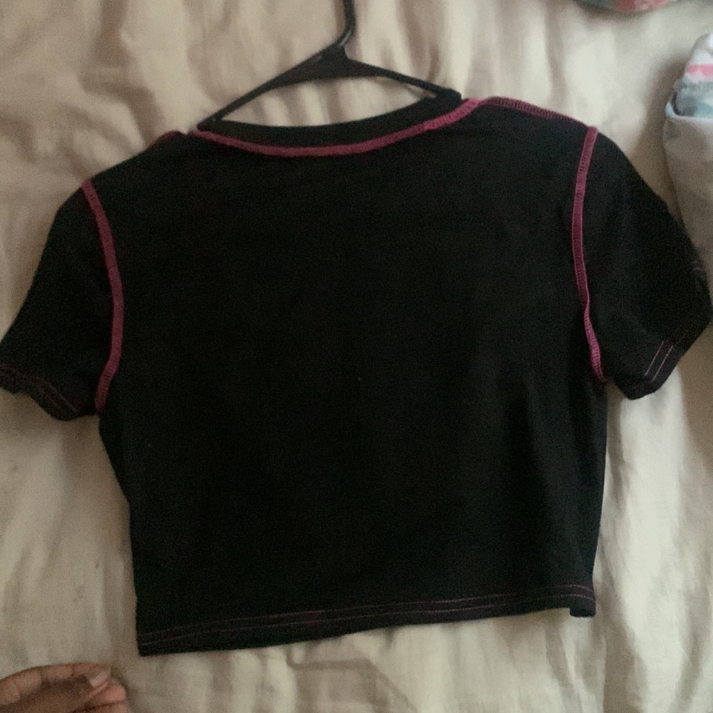 Y2K Cyber Grunge Pink & Black Love Crop Shirt Top. - Picture 2 of 2
